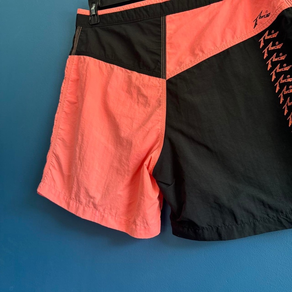 Vintage Rusty Swim Trunks Men's Size Medium Orange Black Colorblock Retro 80s - Picture 5 of 8